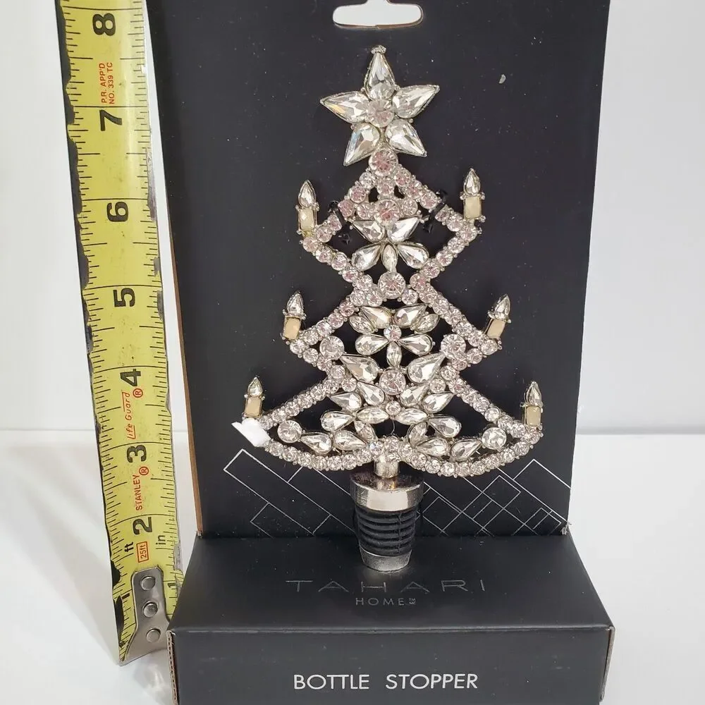Tahari Glam Rhinestone Crystal Wine Bottle‎ Stopper Christmas Tree Holiday NEW